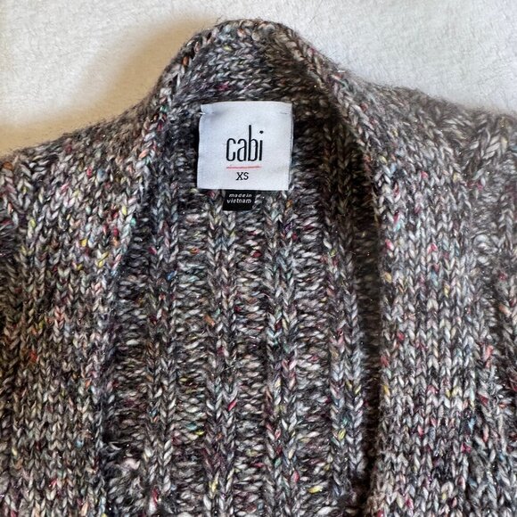 CAbi Coffee Shop Cardigan midi duster length gray rainbow cotton blend XS #1414 - Picture 6 of 7